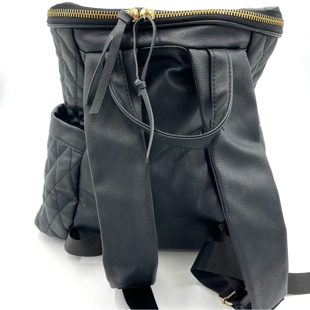 Steve Madden Black Quilted Leather Backpack Baby Bag (BLACK BAG)